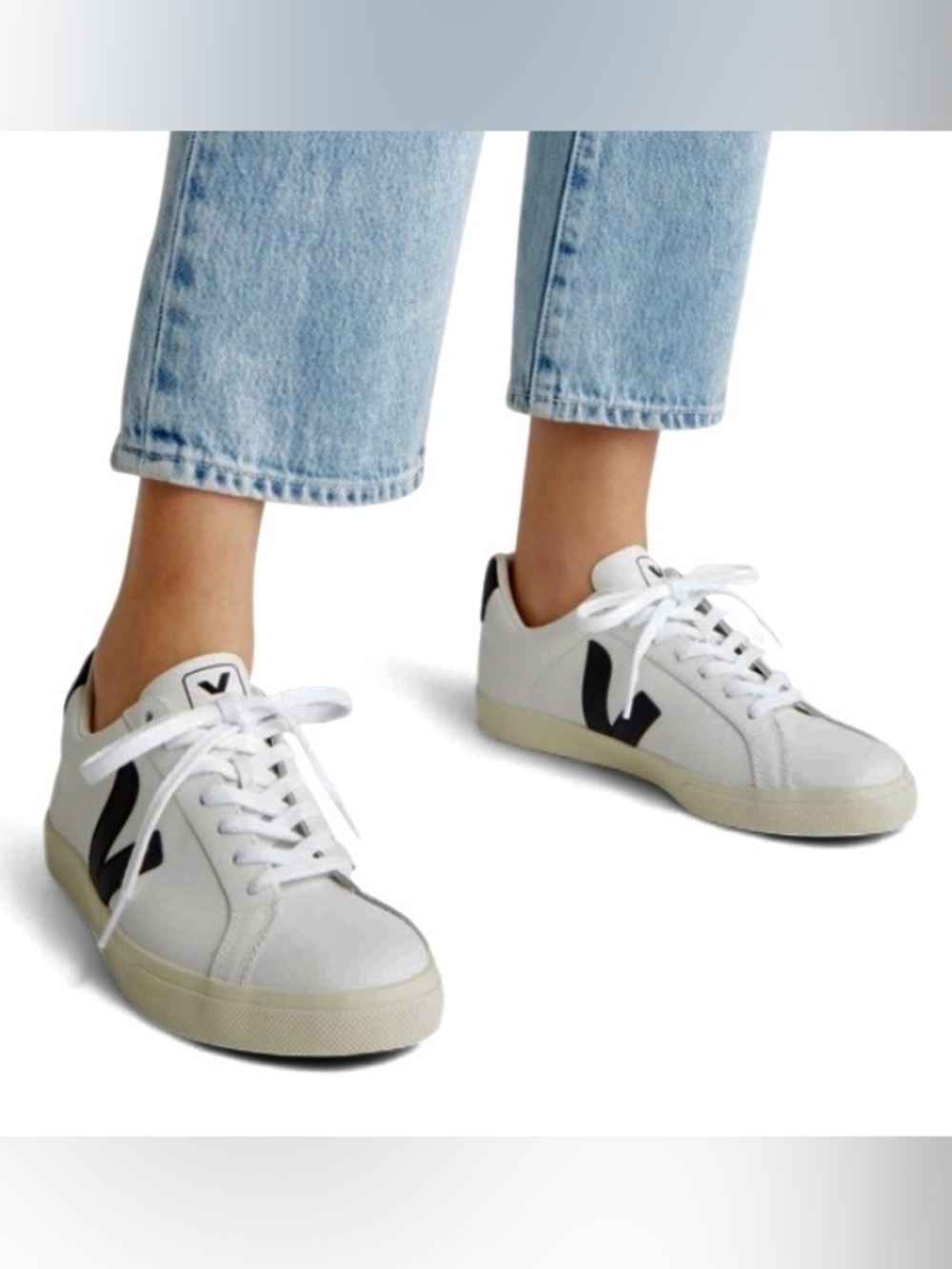 Veja White Sneakers with Black V Logo